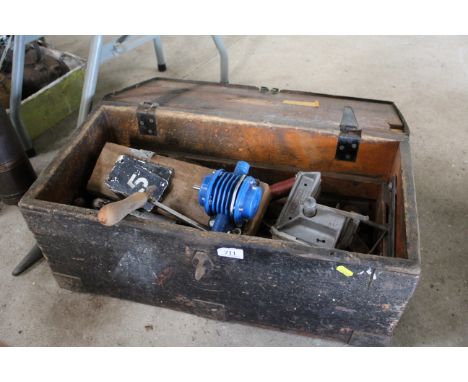 A box of vintage tools etc.