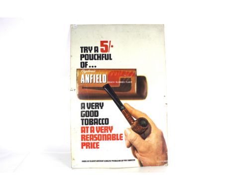 An "Anfield Ready Rubbed Flake" advertising card for pipe tobacco, approx. 30" x 20"