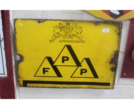 A "FPP" (Fison Prentine and Pakcard) enamel sign, approx. 24" x 17"