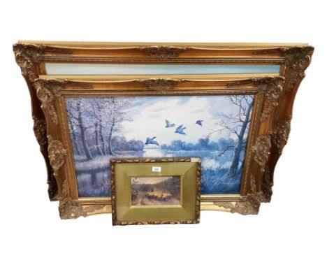 2 LARGE GILT FRAMED PRINTS AND 1 SMALL PRINT 