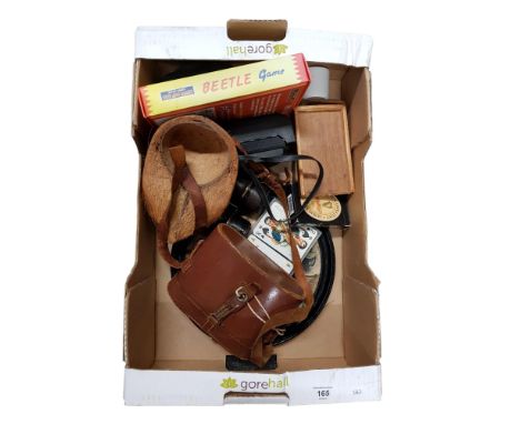 BOX LOT TO INCLUDE BINOCULARS, CAMERA, PRINT ETC 