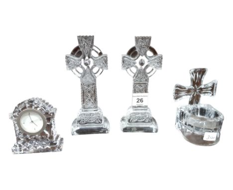 2 X TYRONE CRYSTAL CELTIC CROSS, CRYSTAL CLOCK &amp; CRYSTAL FONT