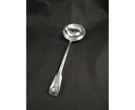 A John Aldwinkle & Thomas Slater ladle with scallop finial, London 1888, with family crest, 256g