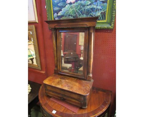 A 19th Century mahogany Architectural form table top mirror with two drawer base a/f, 76cm tall