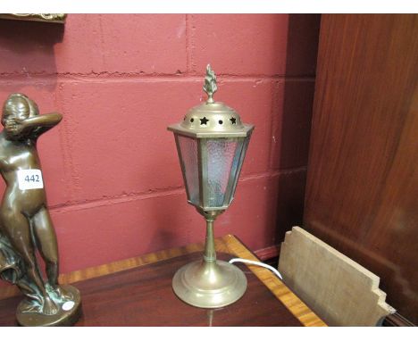 A vintage brass table lamp in the form of a lantern.  DTI Failure: Please See Information