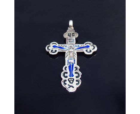 A Russian Silver and enamel cross marked 84AC, EE 