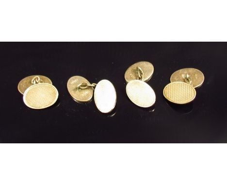 Two pairs of silver engine turned cufflinks