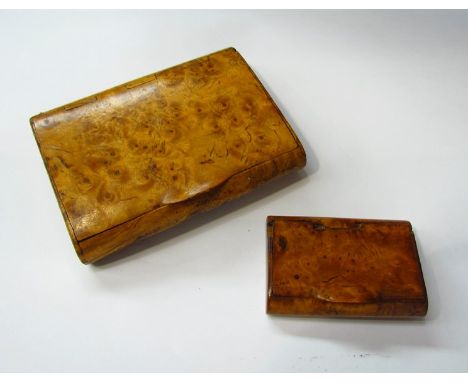 A burr walnut cigarette box and a similar snuff box (2) 
