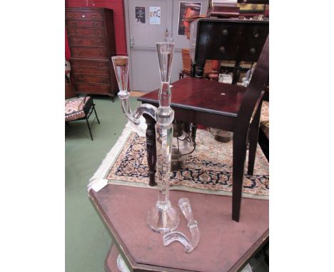 A large glass three branch candlestick a/f