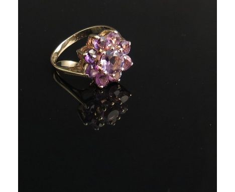 A 9ct gold amethyst cluster ring  