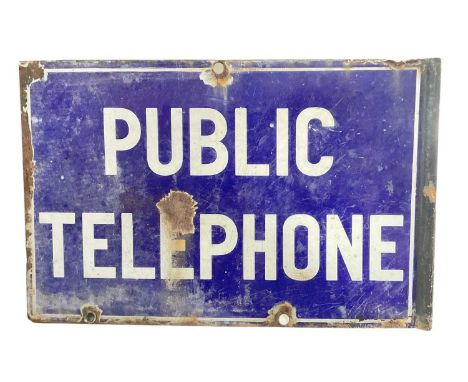 Vintage enamel 'Telephone' doubled sided hanging sign, 47.5cm x 30.5cm