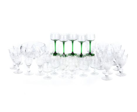 A Collection of Lead Crystal and Glass, to include eight Colleen pattern style red wine glasses, eight maching white wine gla