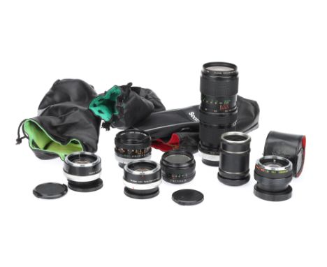 A Selection of Canon FD Mount Lenses &amp; Teleconverters, to include a Canon FD f/1.8 50mm S.C. lens, optics G-VG, some ligh