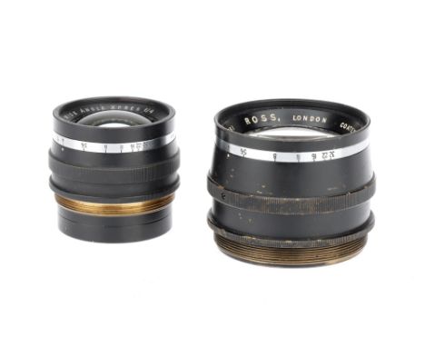 Two Ross London Camera Lenses, to include a Ross London Wide Angle f/4.5 6" Xpres lens, optics G-VG, some dust present, also 