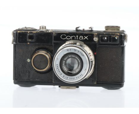 A Zeiss Ikon Contax I Rangefinder Camera, black, serial no. V36980, with Carl Zeiss Jena Tessar f/3.5 50mm lens, body, F, shu