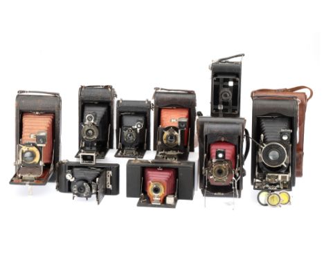 A Selection of Kodak Folding Cameras, to include a No.3 Folding Pocket Kodak, a No.3-A Folding Pocket Kodak, a Kodak No.2 Fol