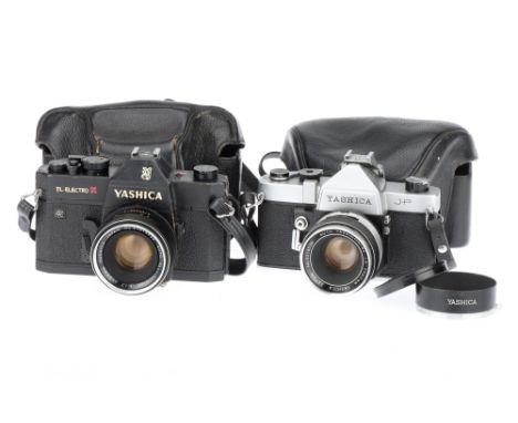 Two Yashica 35mm SLR Cameras, to include a Yashica TL Electro X, body F, heavily used, crude touch-ups to paint, shutter work