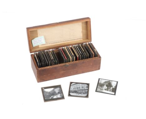 A Wooden Case of Magic Lantern Slides, a mixture of autochromes, colour slides, &amp; black &amp; white slides, approx. 30 sl