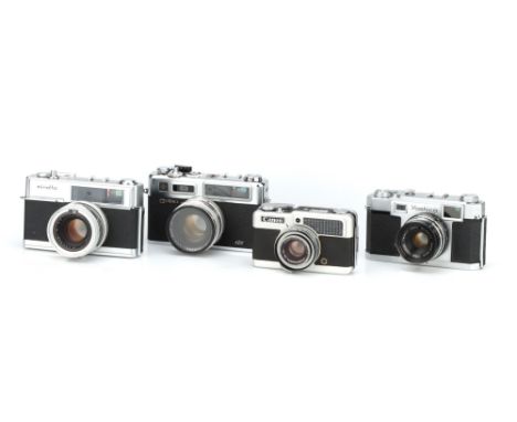 Four 35mm Rangefinder Style Cameras, to include a Yashica 35, body G-VG, shutter working, some haze to the viewfinder, lens o