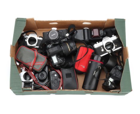 A Mixed Selection of Cameras, to include a Pentax K-7, a Pentax MG, a Canon AV-1, a Canon TLb, &amp; others, all A/F, unteste