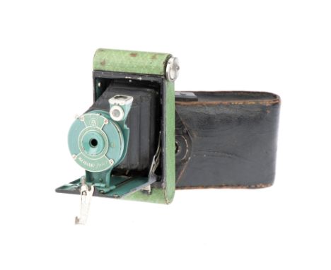 A Kodak Petite Vest Pocket Camera, green, shutter working, in cary case,