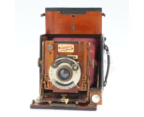 A Sanderson Regular Model Hand &amp; Stand Quarter Plate Camera, black, body F-G, bellows P, requrie attention, lens optics F