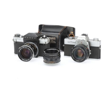 Two 35mm SLR Cameras, to include a Canon Canonflex R2000 camera, shutter working, with a Canon FL f/2.5 35mm lens, optics G, 