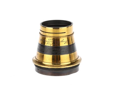 A London Stereoscopic Co. Conical Lond-Distange Landscape 12" Brass Camera Lens, brass, serial no. 15413, body, G, element, V