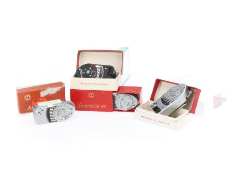 Four Leitz Leicameter Light Meters, to include a black paint Leicameter MR, untested, a chrome Leicameter MR, together with t