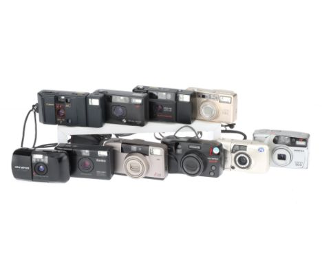 A Selection of 35mm Compact Camreas, to include an Olympus MJU, a Konica Big Mini, an Olympus Mju III, a Canon MC, a Pentax E