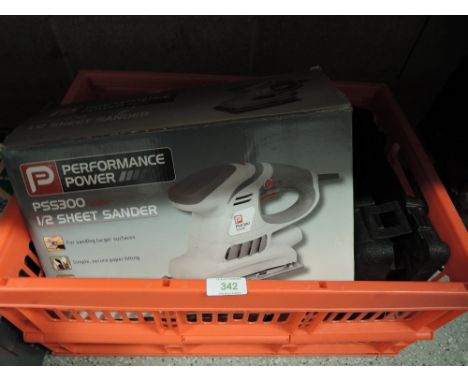 A selection of DIY and wood working tools including Performance sander and drill