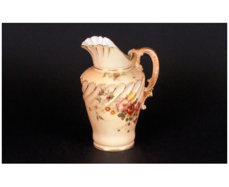 Royal Worcester Blush Ivory Hand Painted Helmet Shaped Jug. Date 1894. Excellent condition. 5 inches in height.