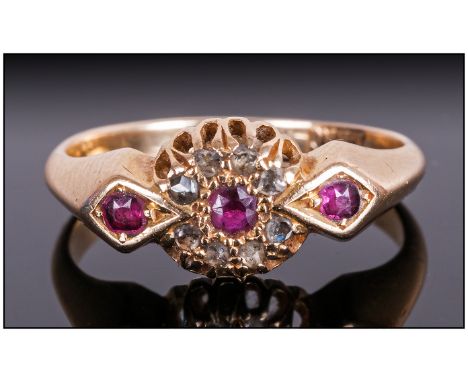 Edwardian Ladies 18ct Gold Set Ruby & Diamond Ring Fully hallmarked Birmingham 1906. Size P.