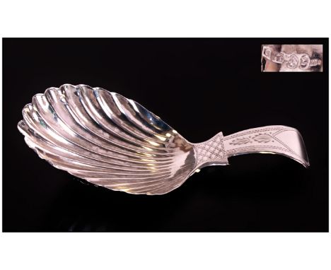 George III Silver Caddy Spoon Made by John Lawrence of Birmingham 1811, Length 2.75 Inches. Excellent Condition. Provenance -