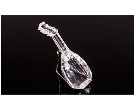 Swarovski Silver Cut Crystal  ' Lute' Musical Instrument, No. 7477 000 004. Height 3.5 Inches, Complete with Box and Mint Con