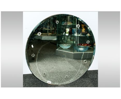 Art Deco Circular Mirror with floral border. 30'' in diameter.