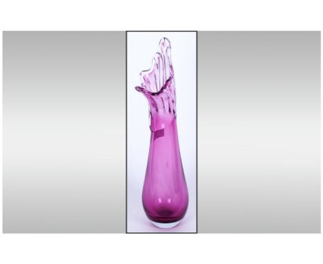 Murano Signed and Dated Pale Cranberry Studio Art Vase. Stands 13 Inches High. Excellent Condition.