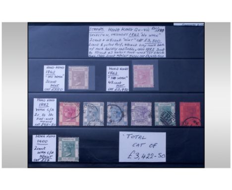 STAMPS Hong Kong Qu- Vic selection, includes 1862'' NO WMK'' 2 cent + 48 cent mint both with full gum cat 3,300 GBP 2 cent 1 