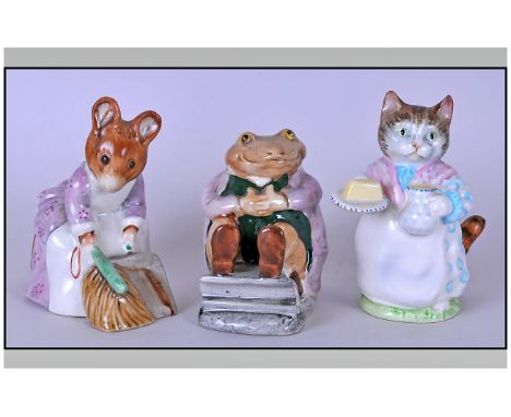 Beswick Beatrix Potter Figures, 3 in total. 1. Mr Jackson Backstamp BP3B number 2453 2.75'' in height, 2. Ribby Backstamp BP 