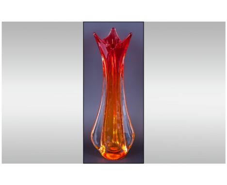 Murano Amber and Red Tall Art Studio Glass Vase. c.1970's. Stands 14.5 Inches High, Excellent Condition.