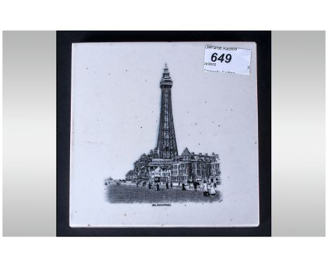 An Unusual Printed Tile Depicting Blackpool Tower & The Promenade. Circa 1900. 6'' in diameter.