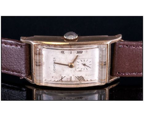 Gents Art Deco Longines Wristwatch Rectangular Convex Case, Manual Wind, Working Order, Not Tested For Accuracy