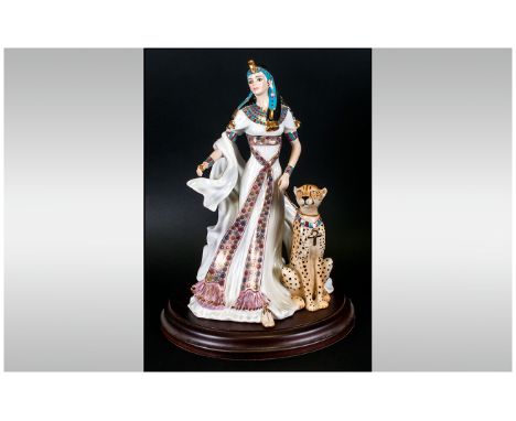 Royal Worcester Ltd and Numbered Edition, Figurine ' Nefertari with Cheetah ' Number.1139. C.W.772, with Stand. Height 9.5 In