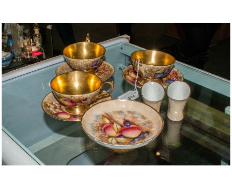 Collection Of Aynsley Ware Including 3 cups & saucers, comport & 2 trinket pots.