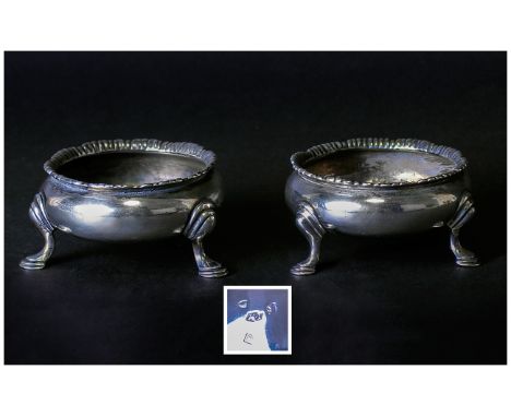 George III Pair of Silver Salts Raised on Spade Feet. Hallmark London 1780. Makers Mark I. M , John Munns. 99.5 grams.