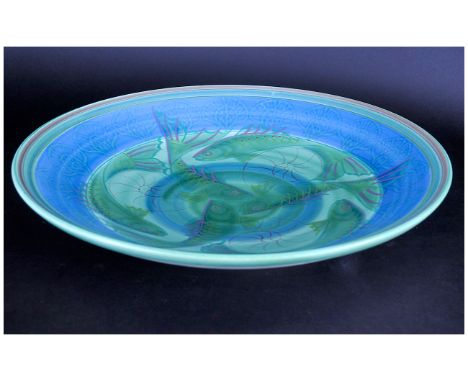 Poole Studio Art Bowl / Dish ' Fishes ' Decoration. Signed Nicola Massarella. Date 1999. Excellent Condition, Diameter 14 Inc