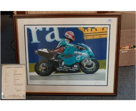 Dave Foord Limited Edition Framed Signed Print 'Back On Track' Carl Fogarty Riding The Foggy Petronas Racing FP1 At It's Firs