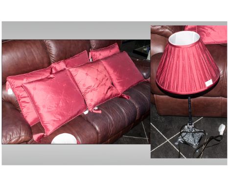 Laura Ashley Metal Base Lamp Together with a set of 6 matching tasseled cushions.  The Shade and cushions are a coral colour 