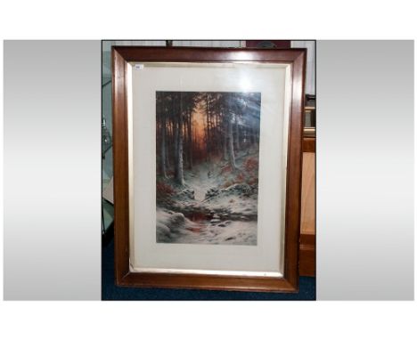 Joseph Farquharson Framed Coloured Print Mounted Behind Glass titled 'Through The Forest' From an Original Painting. Teak Woo