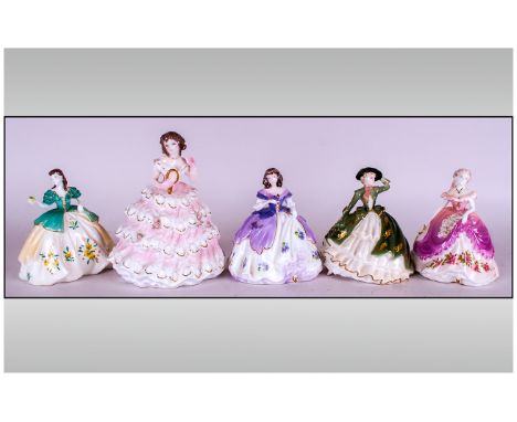 Coalport 'Fairest Flower' Collection Miniature Ladies, 4 in total. 1. 'Jasmine', 2. 'Violet', 3. 'May', 4. 'Holly'. Together 